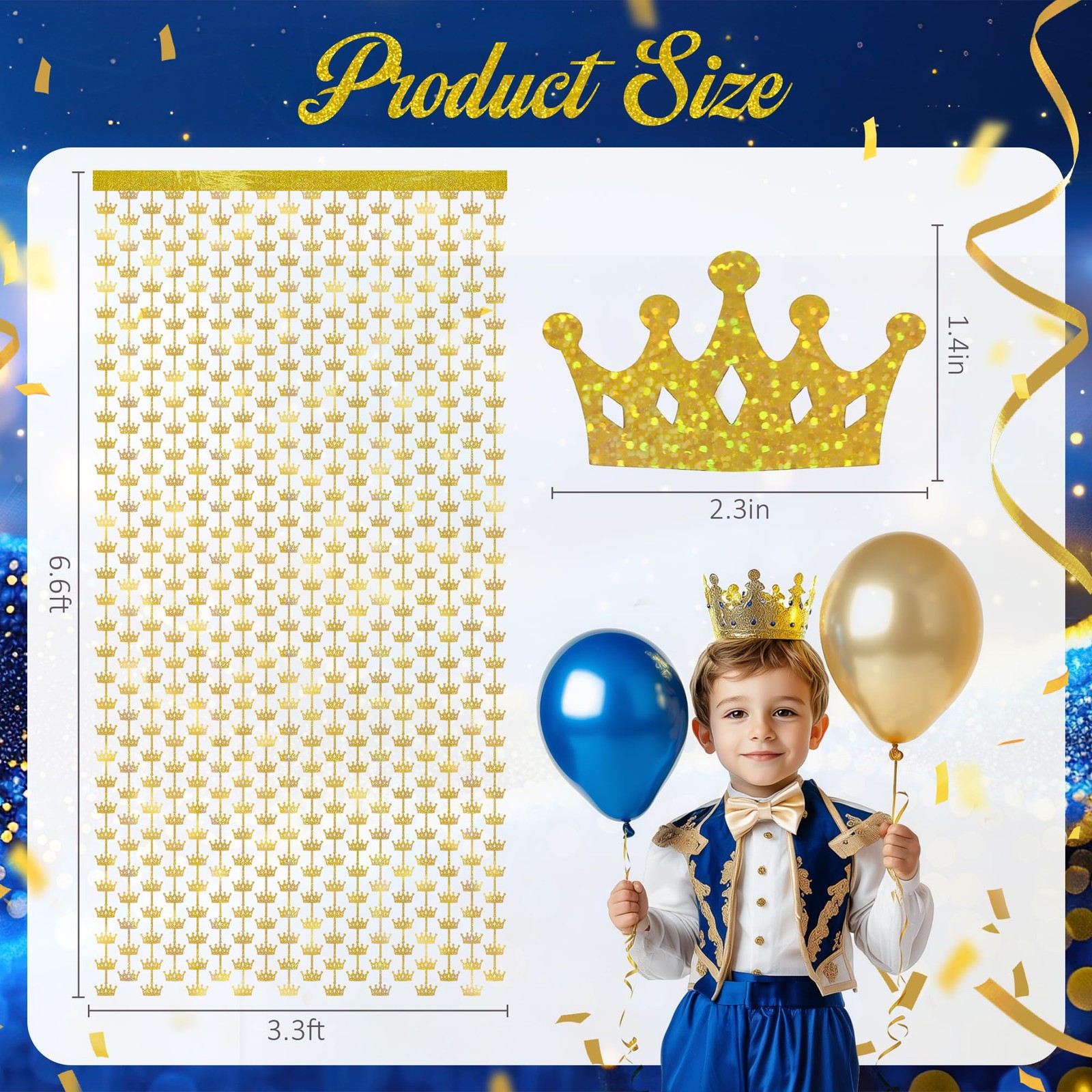 2 Pack 3.3×6.6ft Golden Crown Foil Fringe Curtains, Glitter Crown-Gold, Gold