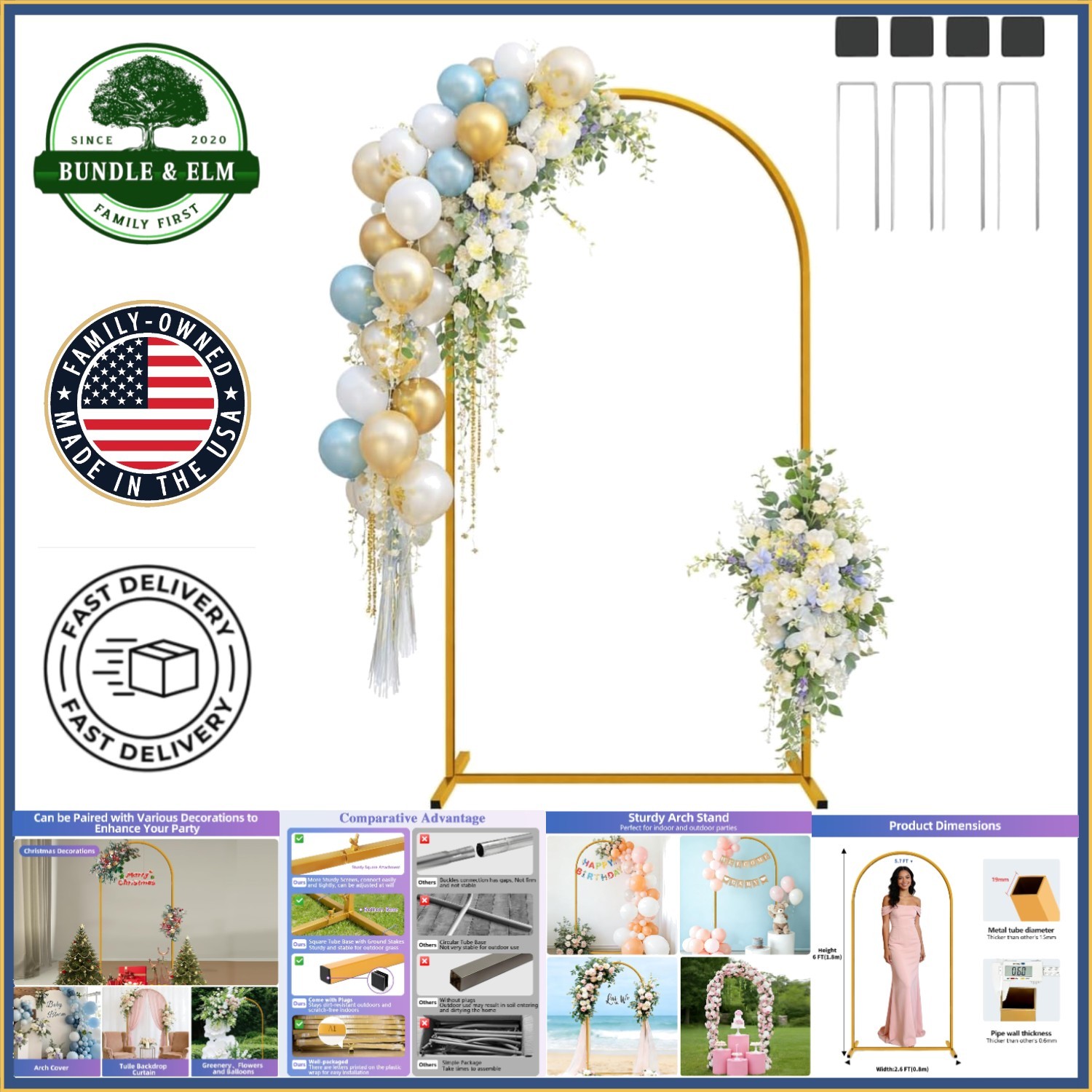 Portable 6FT Metal Arch Frame for Bridal Showers and Birthday Celebrations