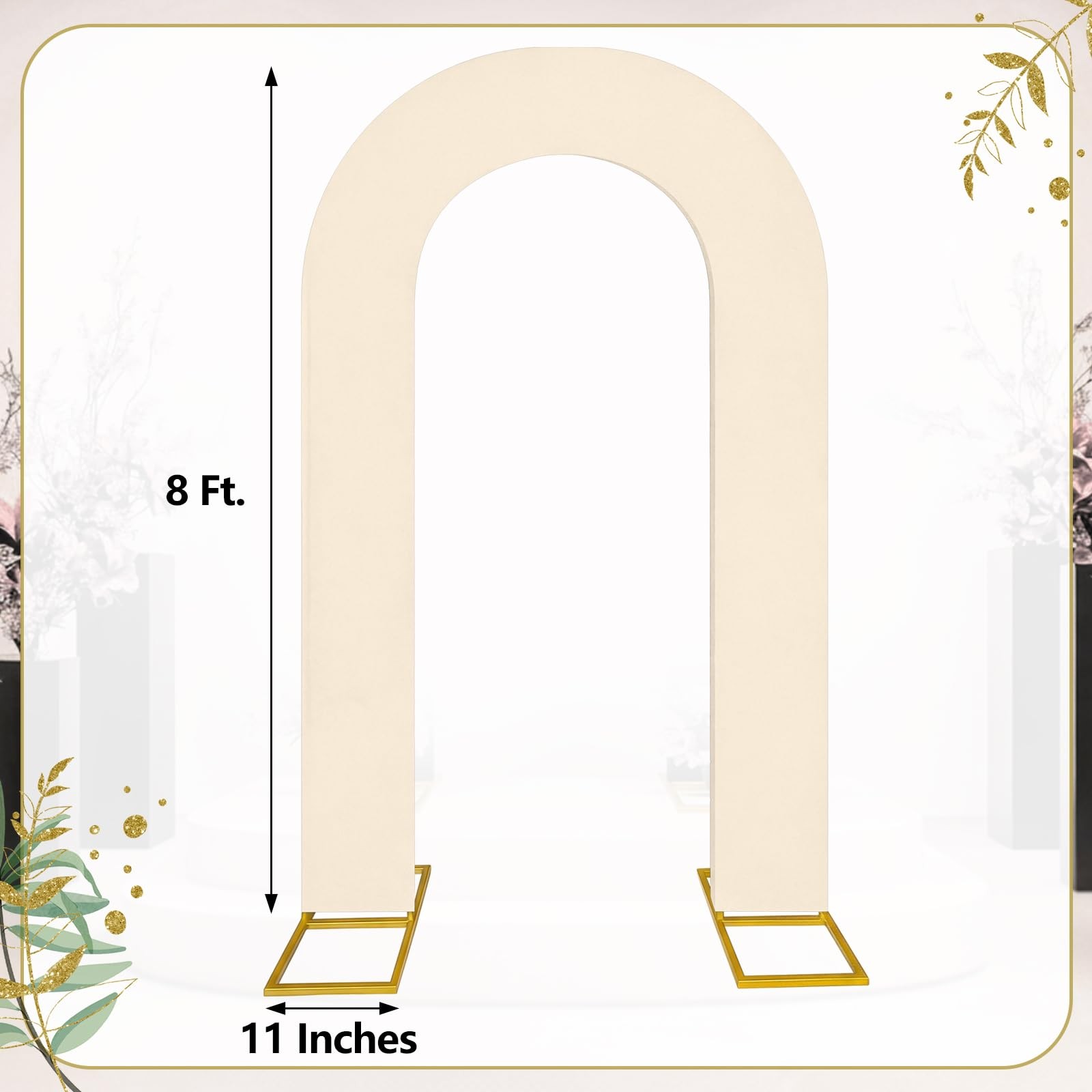 8 feet Open Arch Backdrop Cover Beige Spandex Fitted Round Top Wedding Arches…