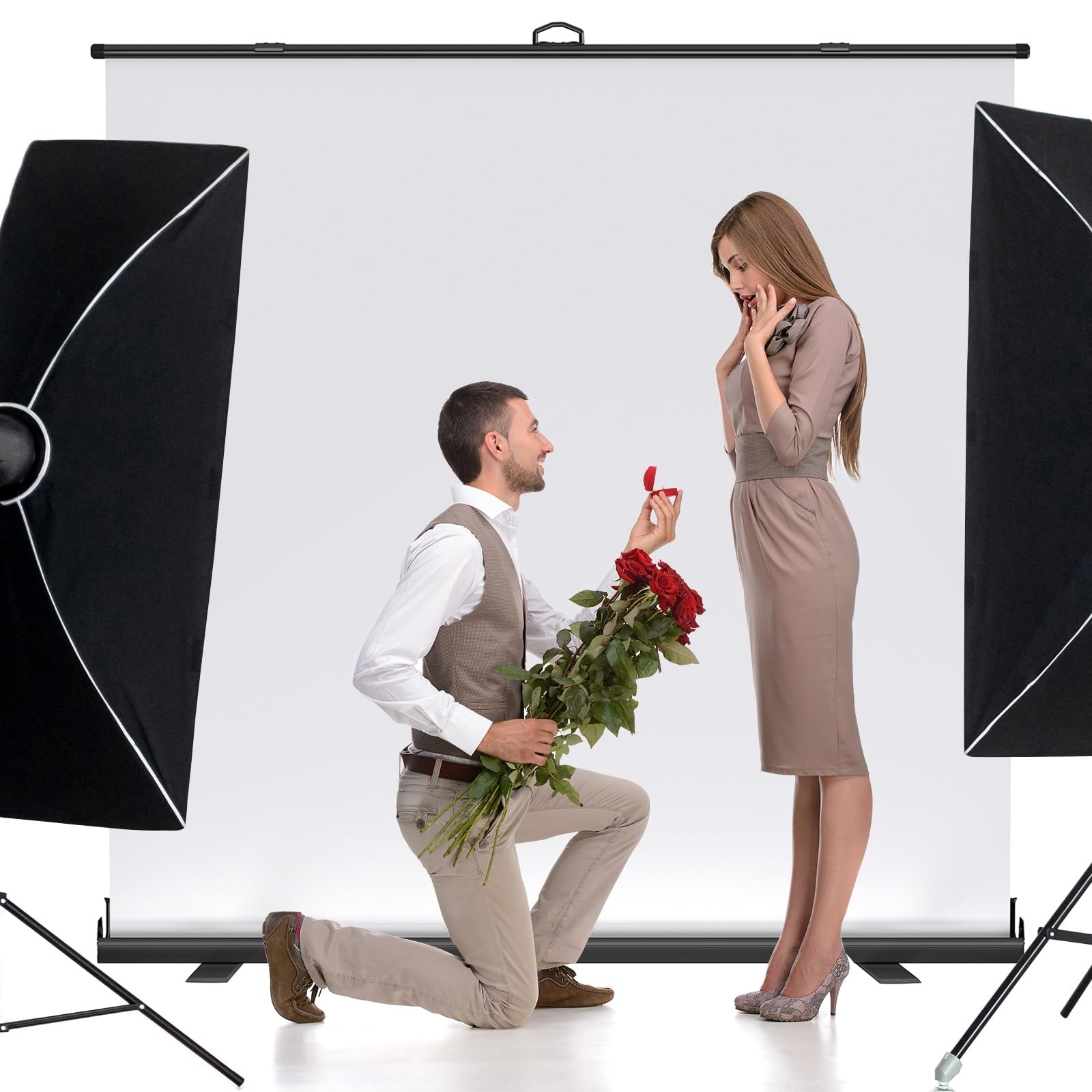 Large Collapsible White Backdrop Screen – 81.5 x 79 in Portable Retractable P…