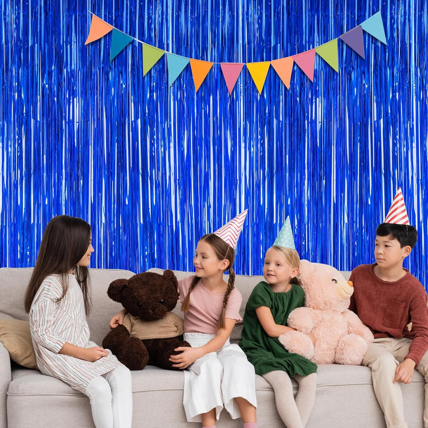 2 PCS Tinsel Backdrop Dark Blue Backdrop Curtains Metallic Fringe Party Curtains