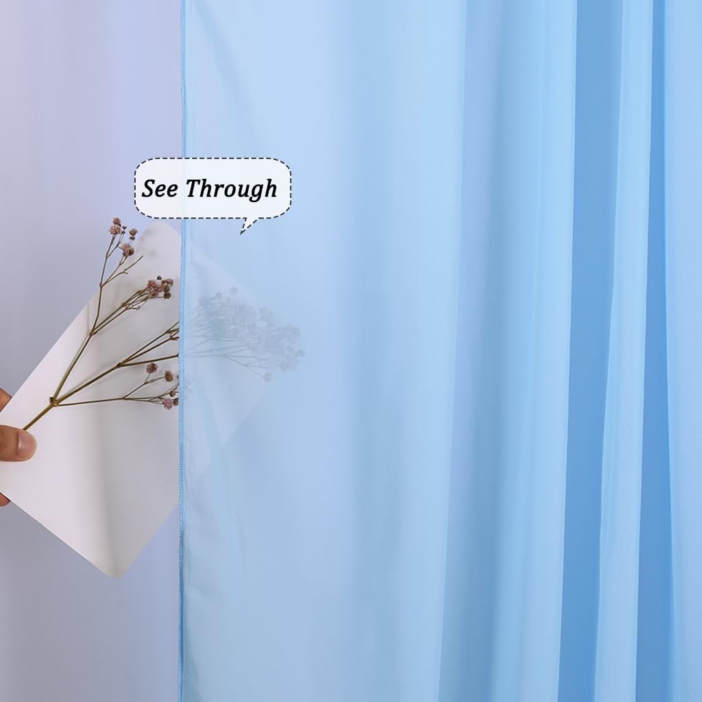 10x10ft Light Blue Backdrop Chiffon Semi Sheer Curtains For Wedding Decor