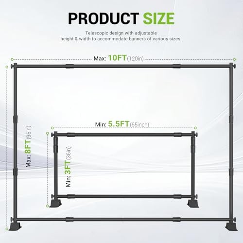 10 x 8 Ft Heavy Duty Backdrop Banner Stand, Adjustable Photo Background