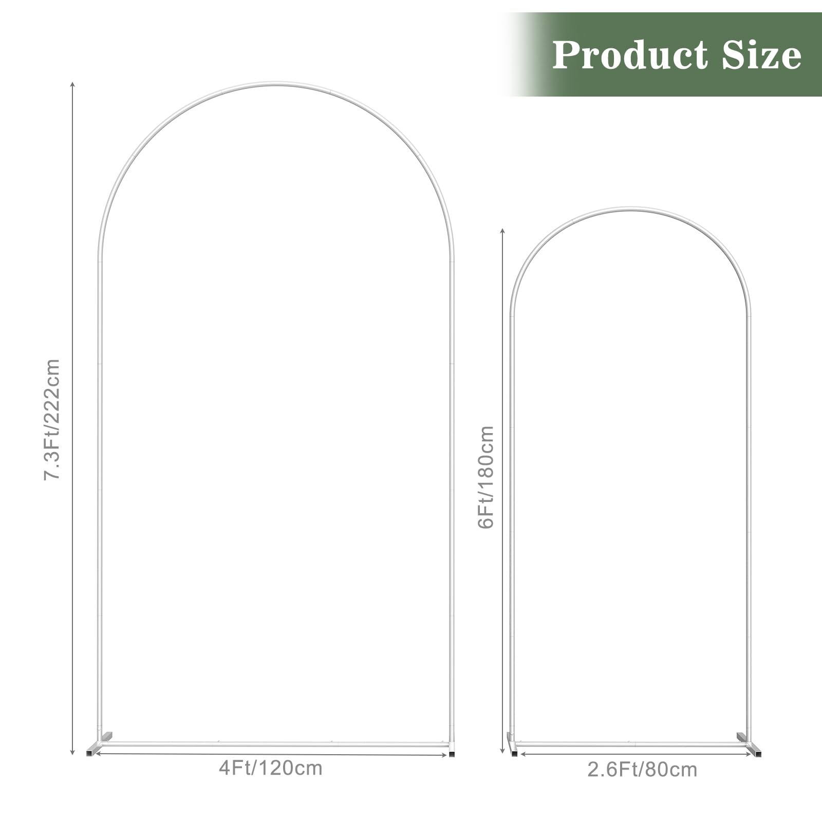 Metal Arch Backdrop Set of 2 (7.3FT/6FT), Balloon Arch Stand for Wedding Cere…