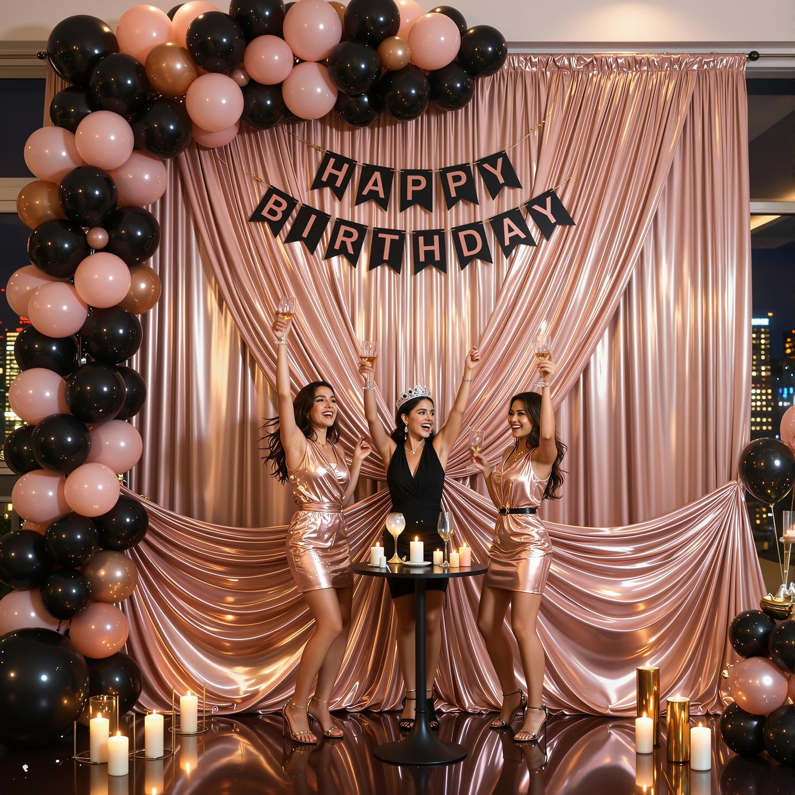 40x10ft Rose Gold Glitter Backdrop Curtain for W5 x H10′(8 Panels),