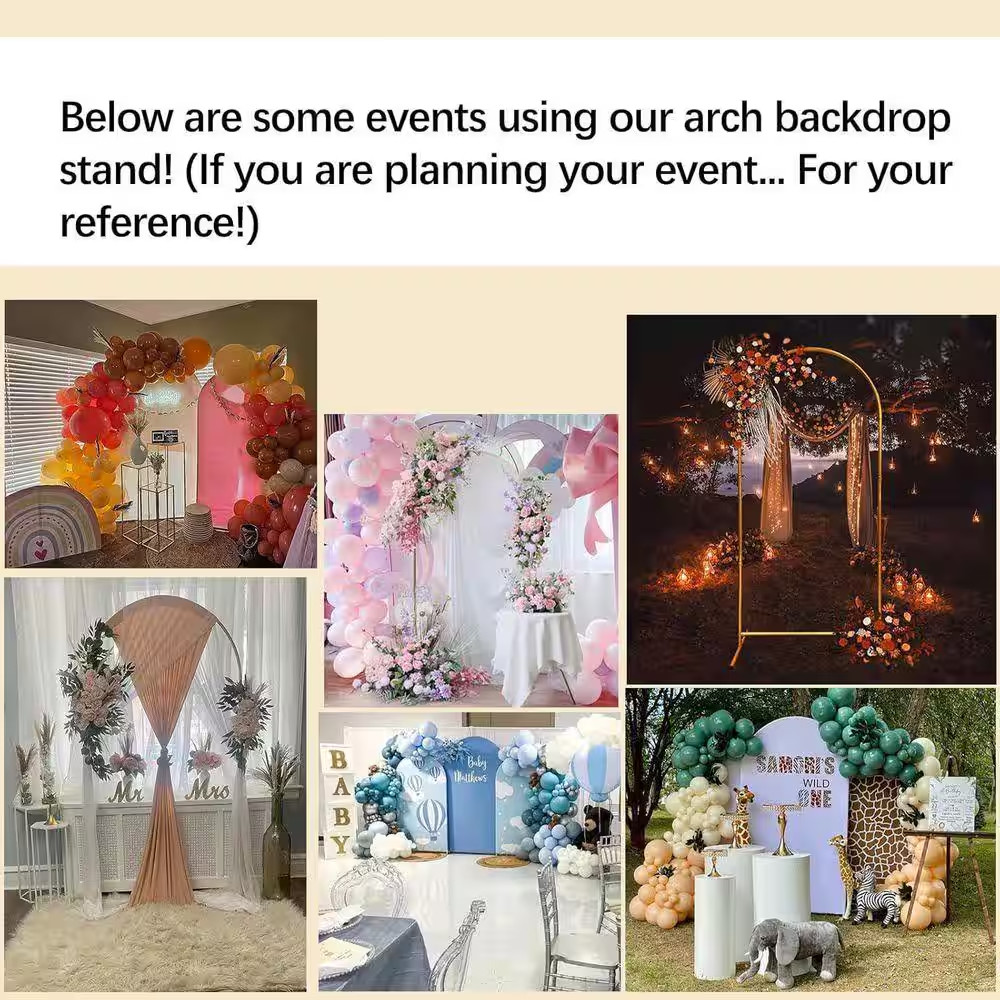Metal Arch Backdrop Stand Set of 3 Light Gold 6.6 Ft. 5.9 Ft. 4.9 Ft. for Weddin