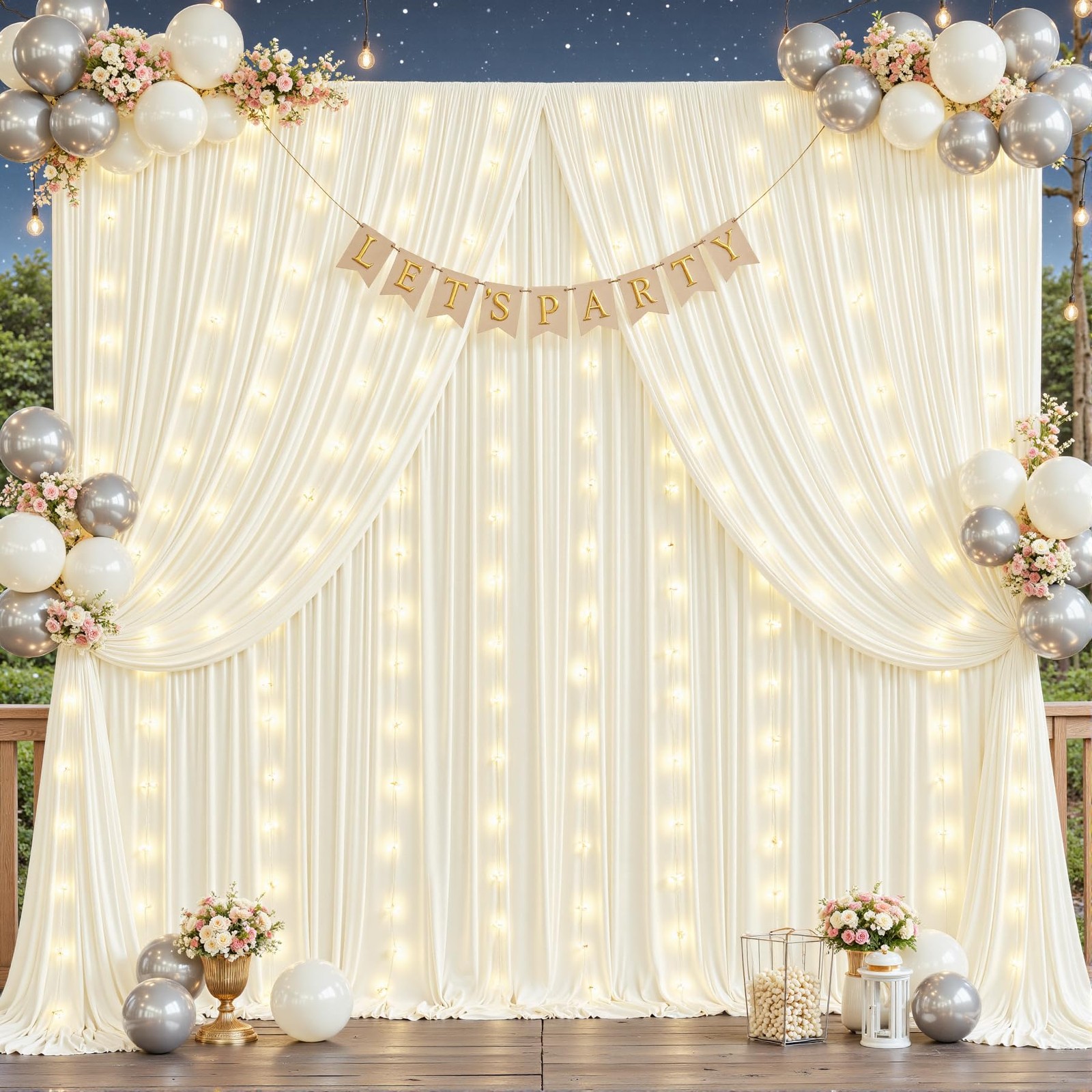 10 Panles Ivory Backdrop Curtains – Wrinkle Free W4′ x H10′(10 panels),