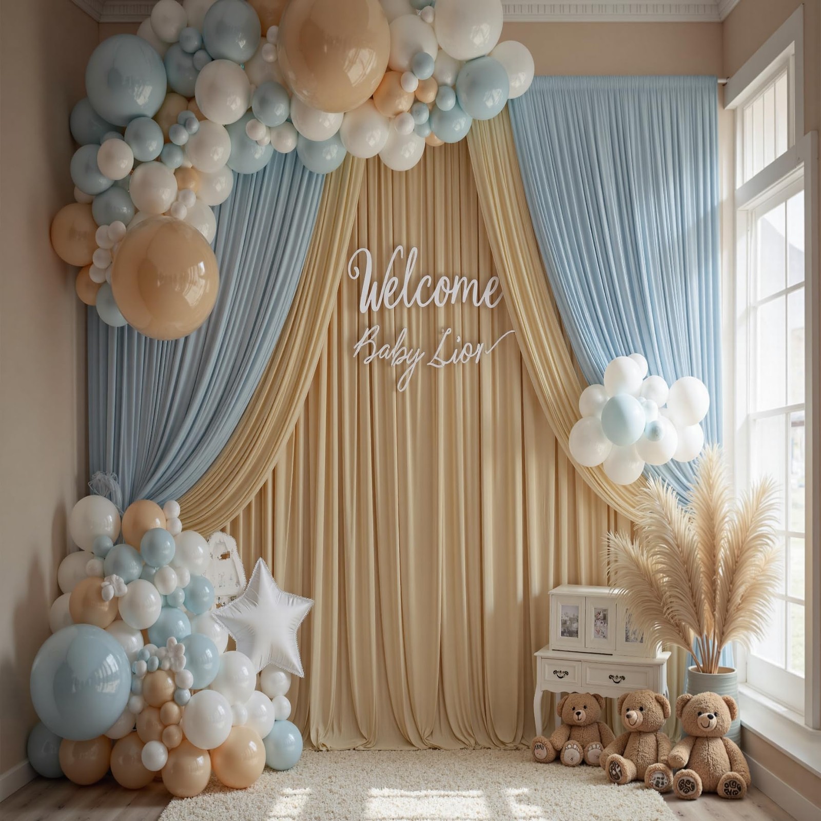 60ft×14ft Long Champagne Backdrop Curtain for 14ft Long_12 Panels,