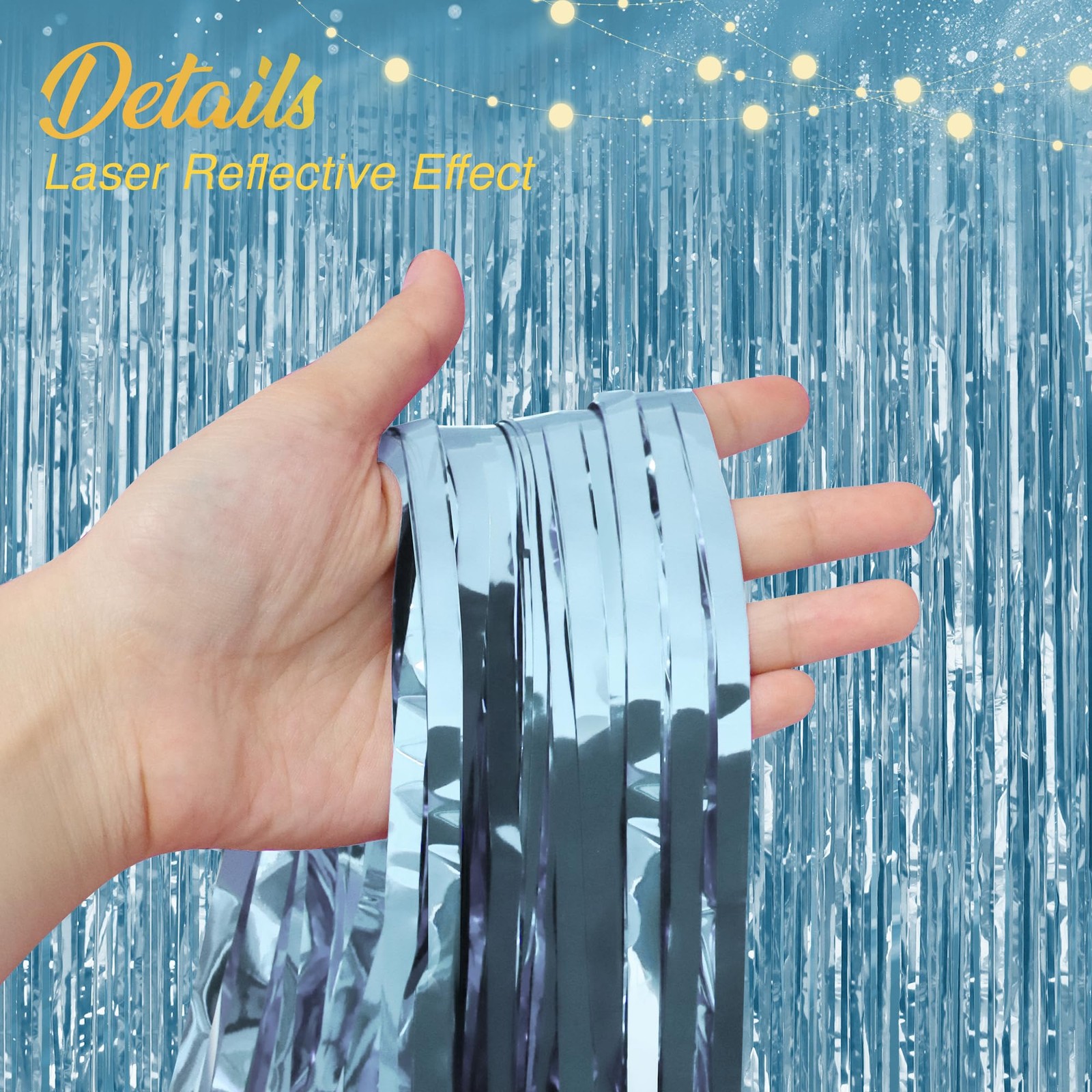 2 Pack Light Blue Fringe Backdrop, 3.2×8.2ft Shining Foil 2 Pack,