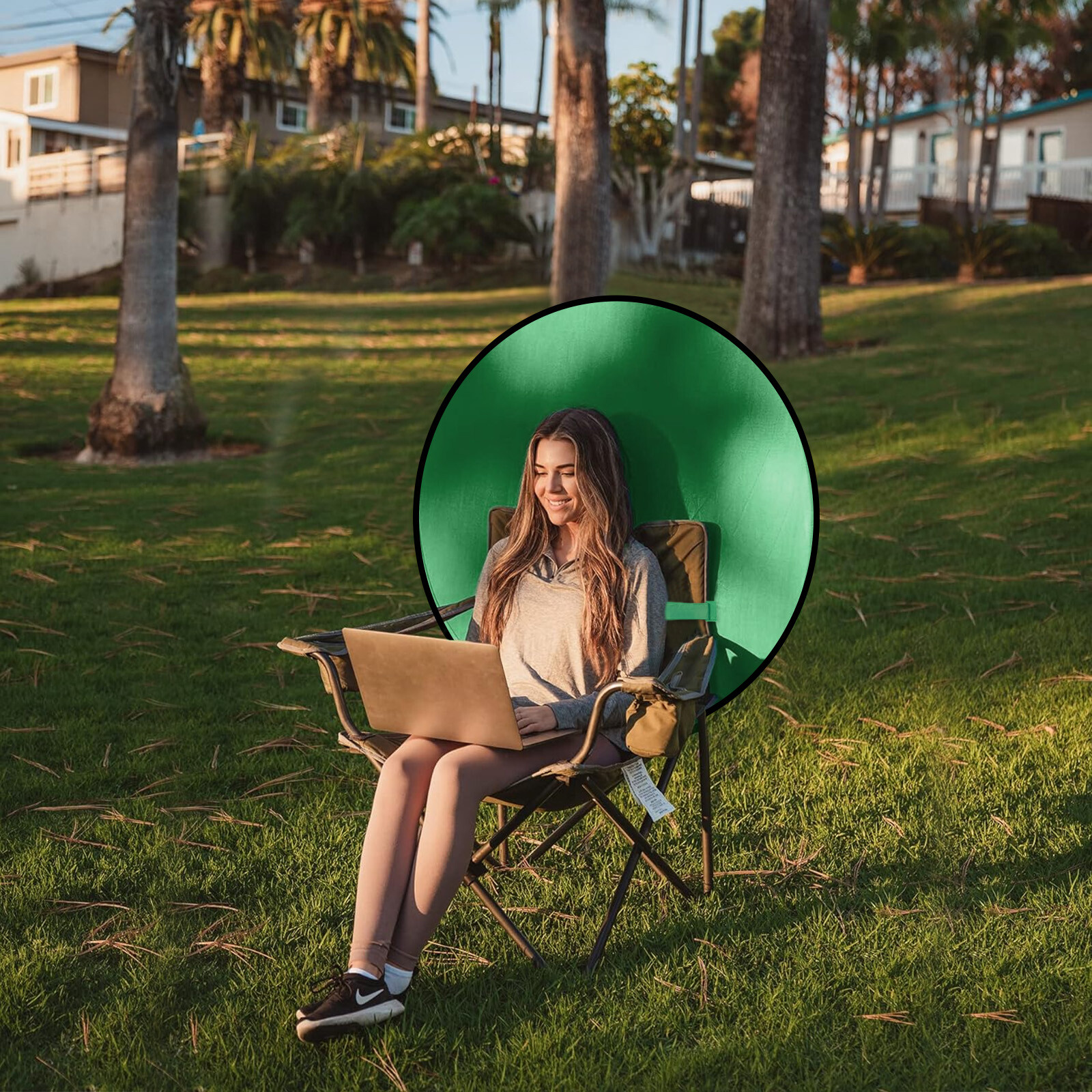 59″ Round Green Screen Collapsible Webcam Backdrop Photography Webex Video Chats