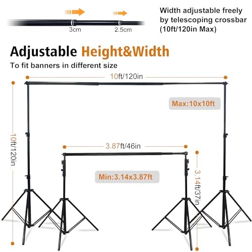 10x10ft Photo Backdrop Stand Heavy Duty Adjustable Support System, Universal