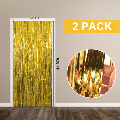 2 Pack Gold Backdrop Birthday Decorations Foil Curtain 2 PCS, 2