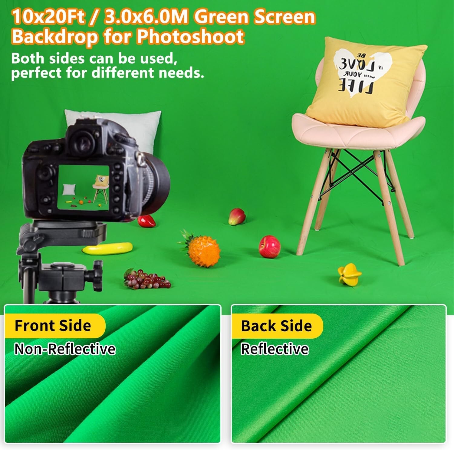 Green Screen Backdrop 10X20Ft for Photography, Chromakey Green Screen Green Musl