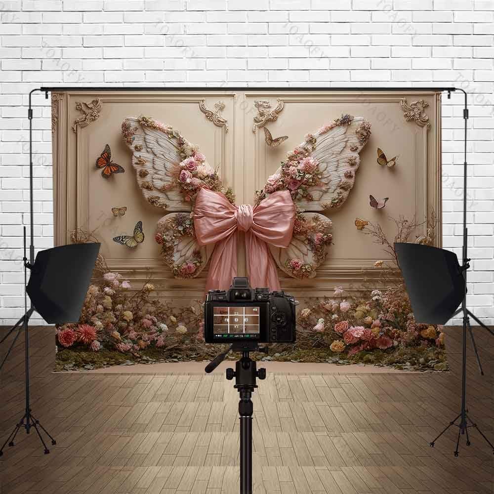7×5ft Bow Butterfly Backdrop, Butterfly Wings Backdrop, Girls Party Decoratio…