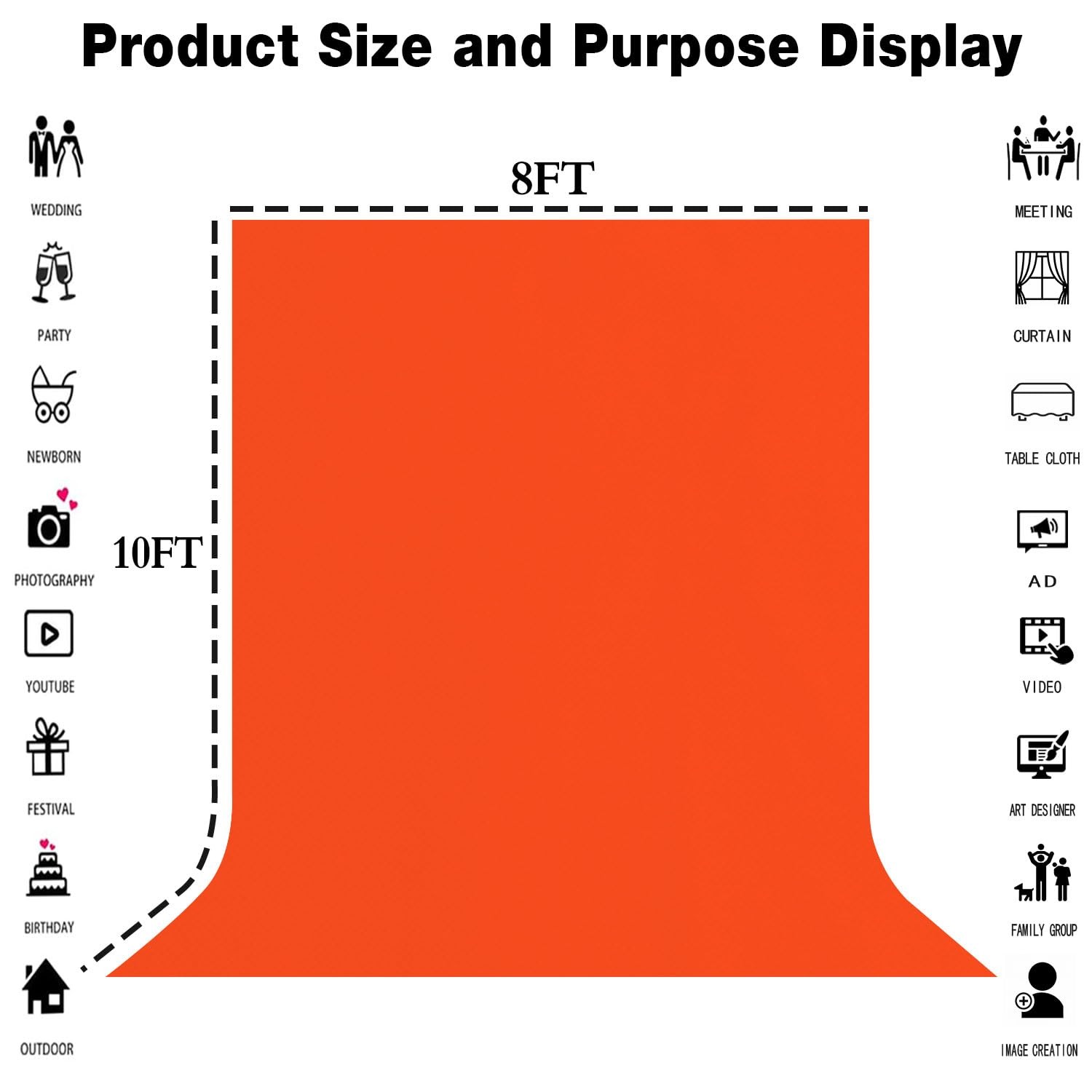 8x10FT Orange Screen Backdrop for Photography Solid Color Photoshoot Backgrou…