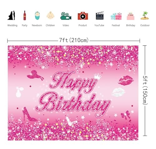 Pink Flash Birthday Backdrop Hot Pink Shining Sequins Photography 7x5FT