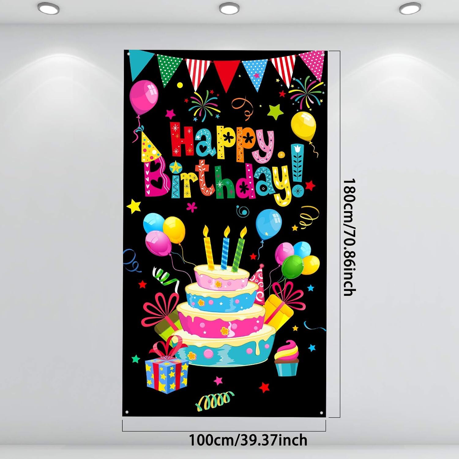 Tatuo Colorful Happy Birthday Banner Door Cover Large, White