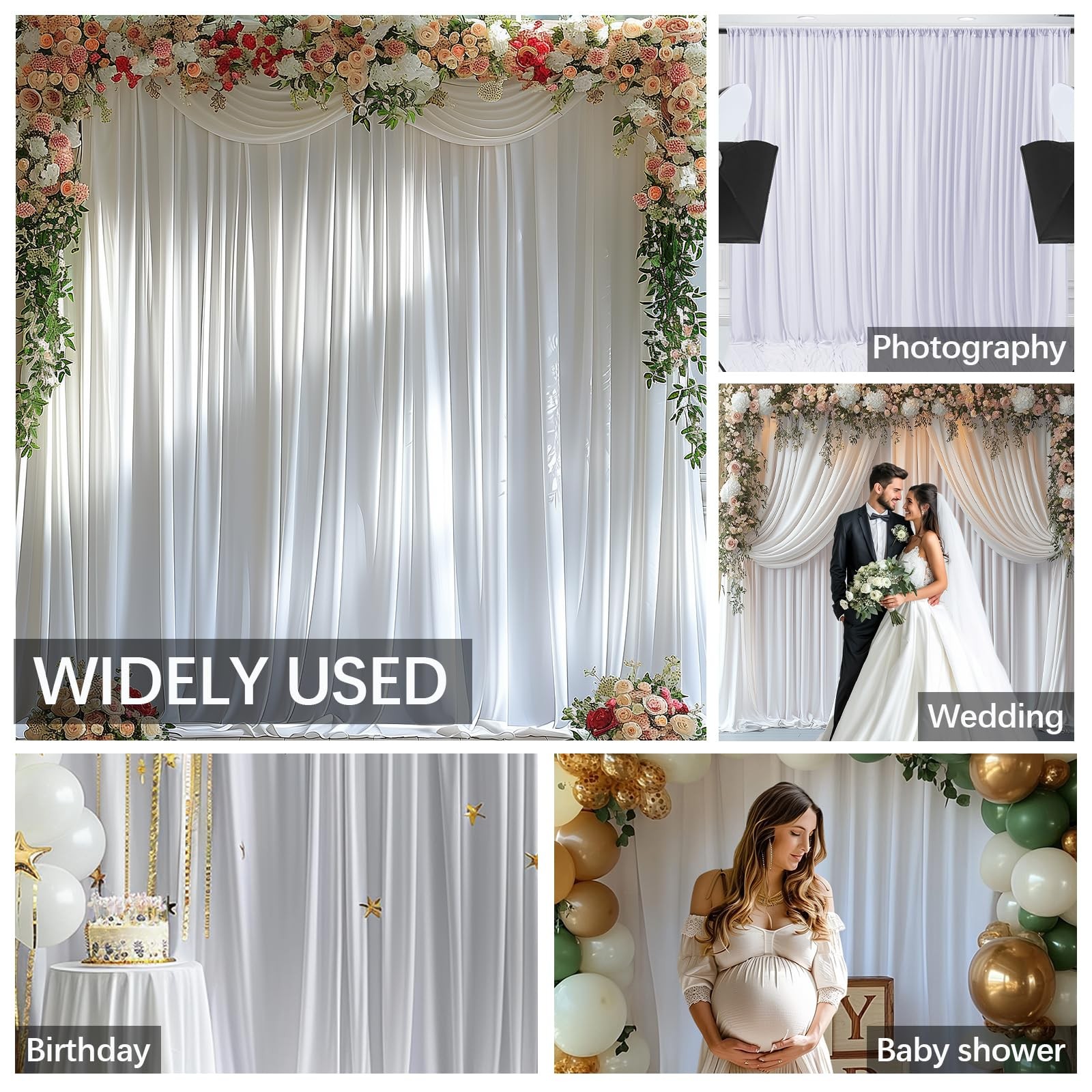 10x10FT White Backdrop Curtain for Wedding Parties Wrinkle Free Curtain Backd…