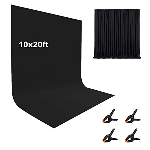 Black Photo Backdrops for Photography – Two Rod Pocket – 10x20ft Black