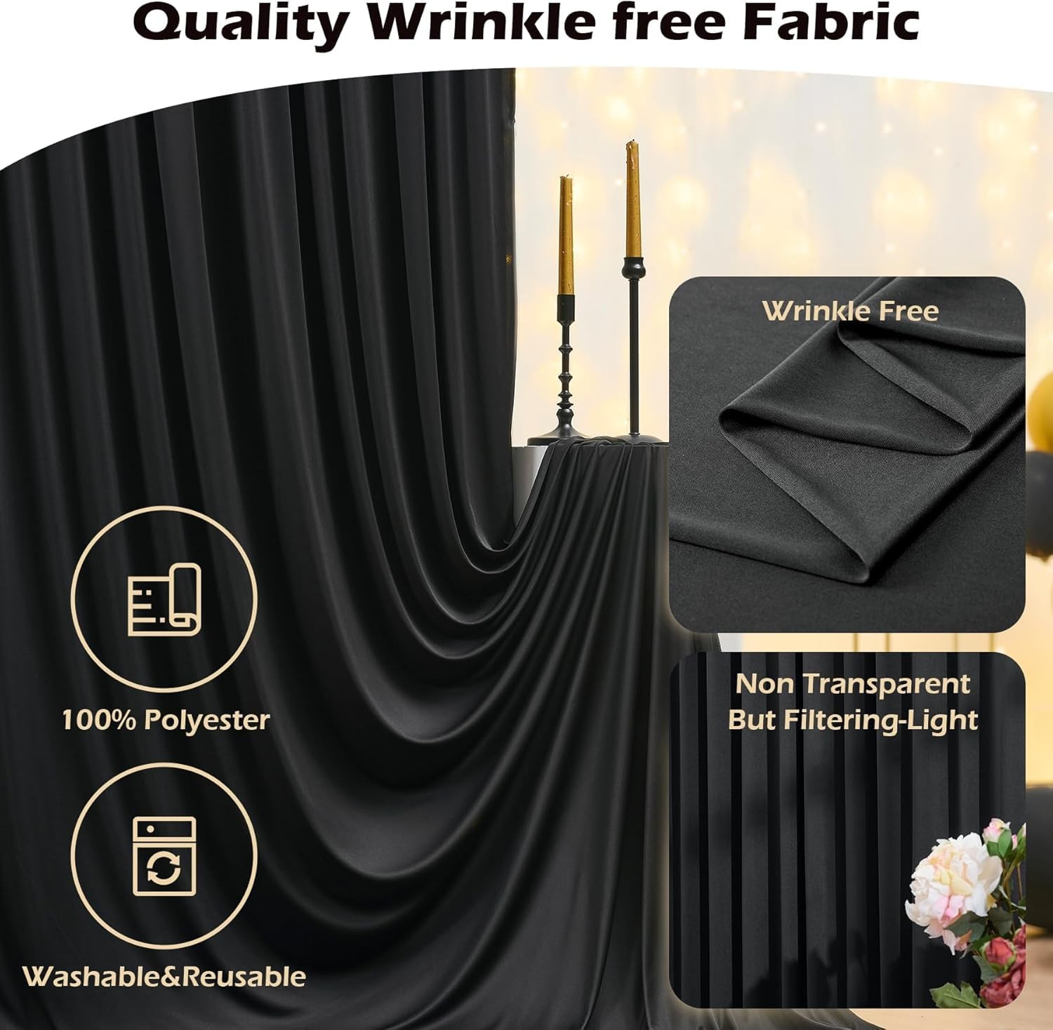 60ft x 10ft Wrinkle Free Black Backdrop Curtain W5ftxH10ft_12 Panels,