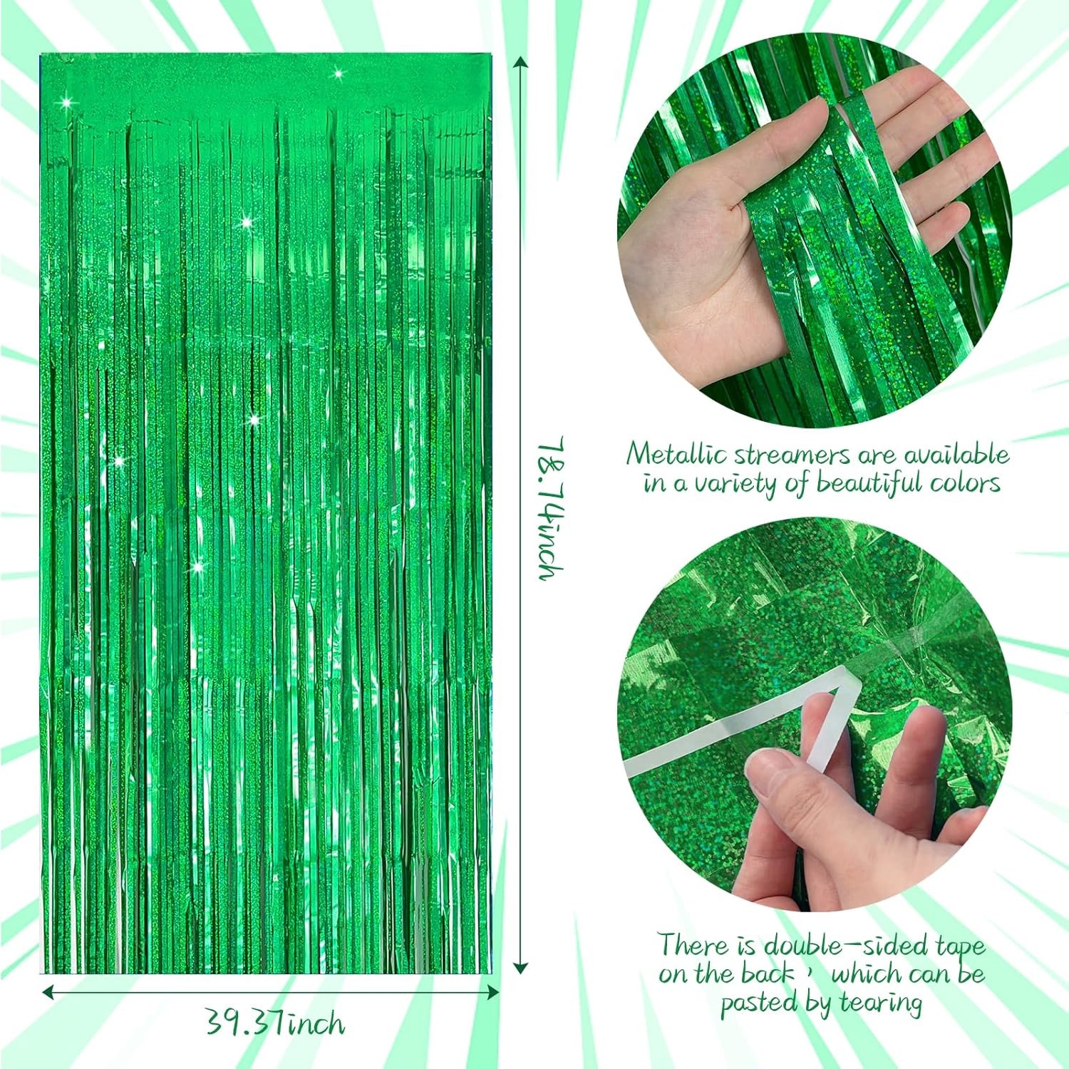 Tinsel Curtain Party Backdrop Green Birthday Decorations 2 2 Pack,