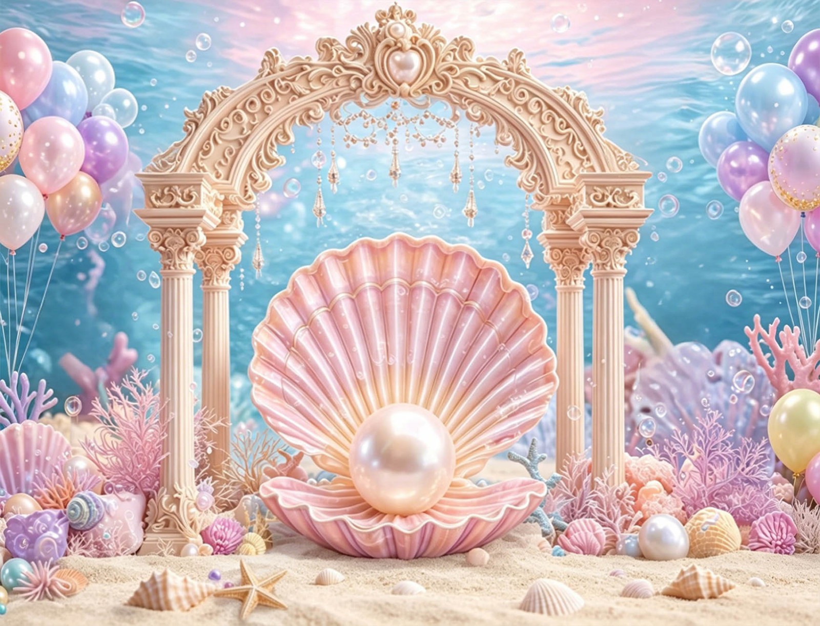 10x8ft Under The Sea Backdrop Ocean Princess Party Background for Photography