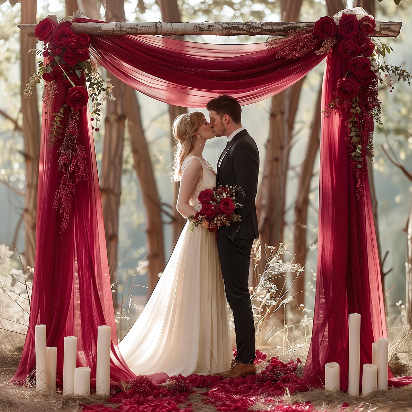Burgundy Red Sheer Backdrop Chiffon Wedding Arch Draping Fabric 1 Panel