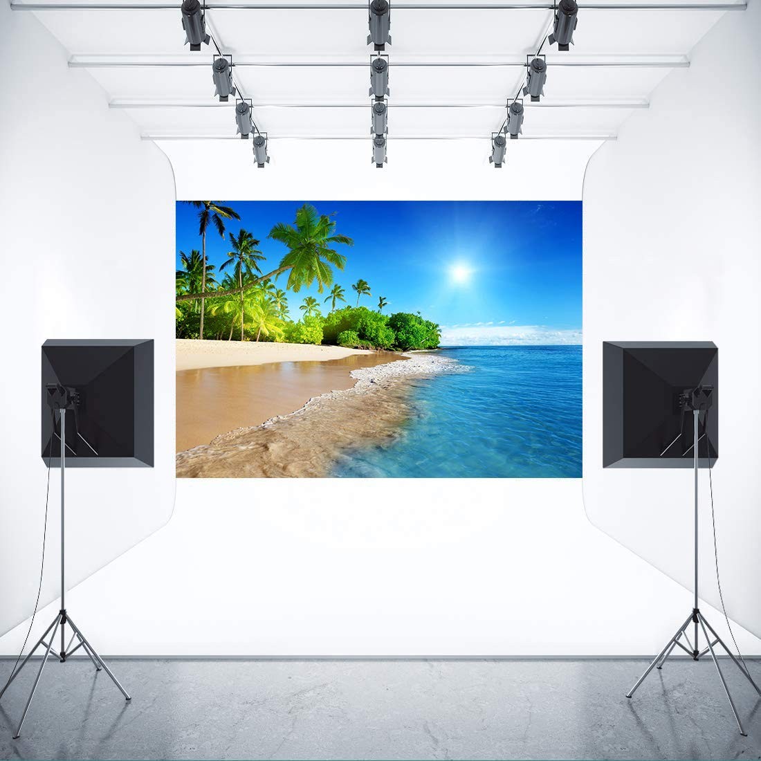 Tropical Seaside Backdrop 5×3 Ft Summer Beach Hawaii Palm Trees Photography