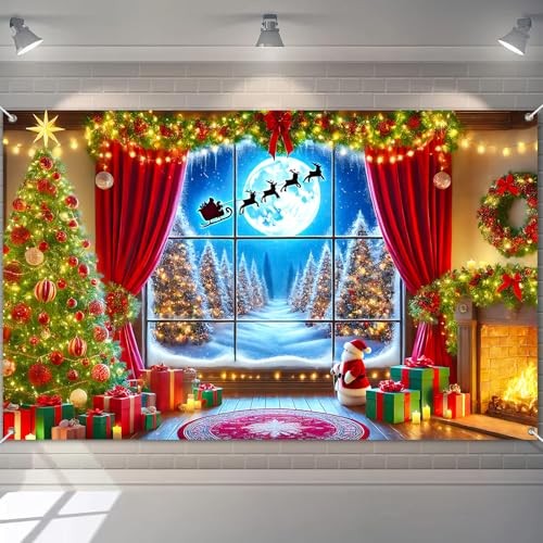 Merry Christmas Backdrop 71×43 Inch Winter Forest Decor Banner #08
