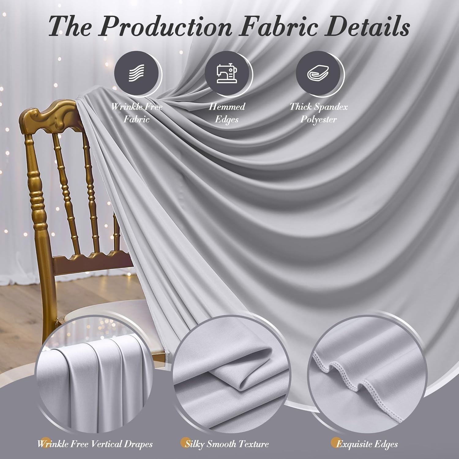 Wrinkle Free Polyester Silver Drapes 5x10ft