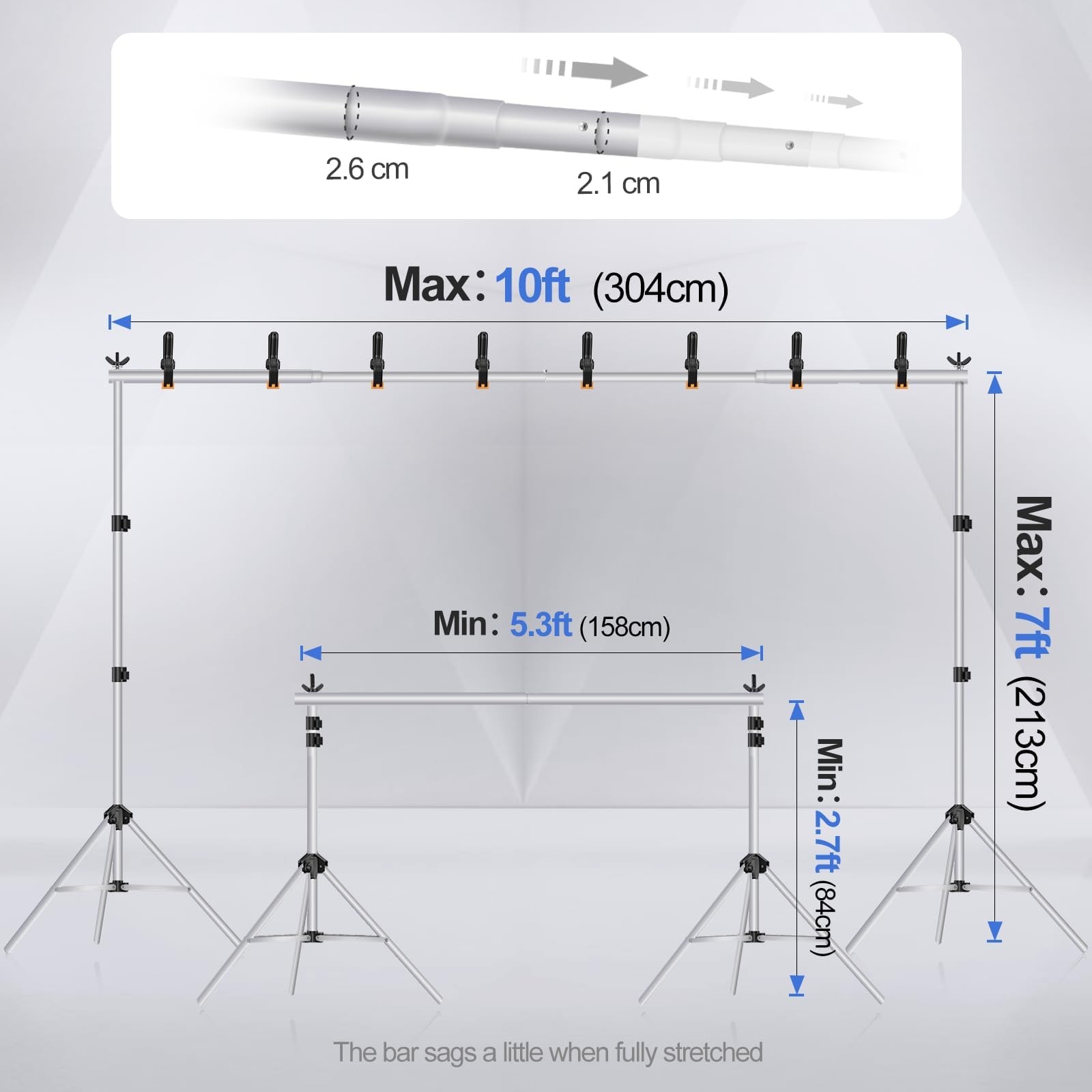 EMART Backdrop Stand 10x7ft(WxH) Photo Studio Adjustable Background Stand Sup…