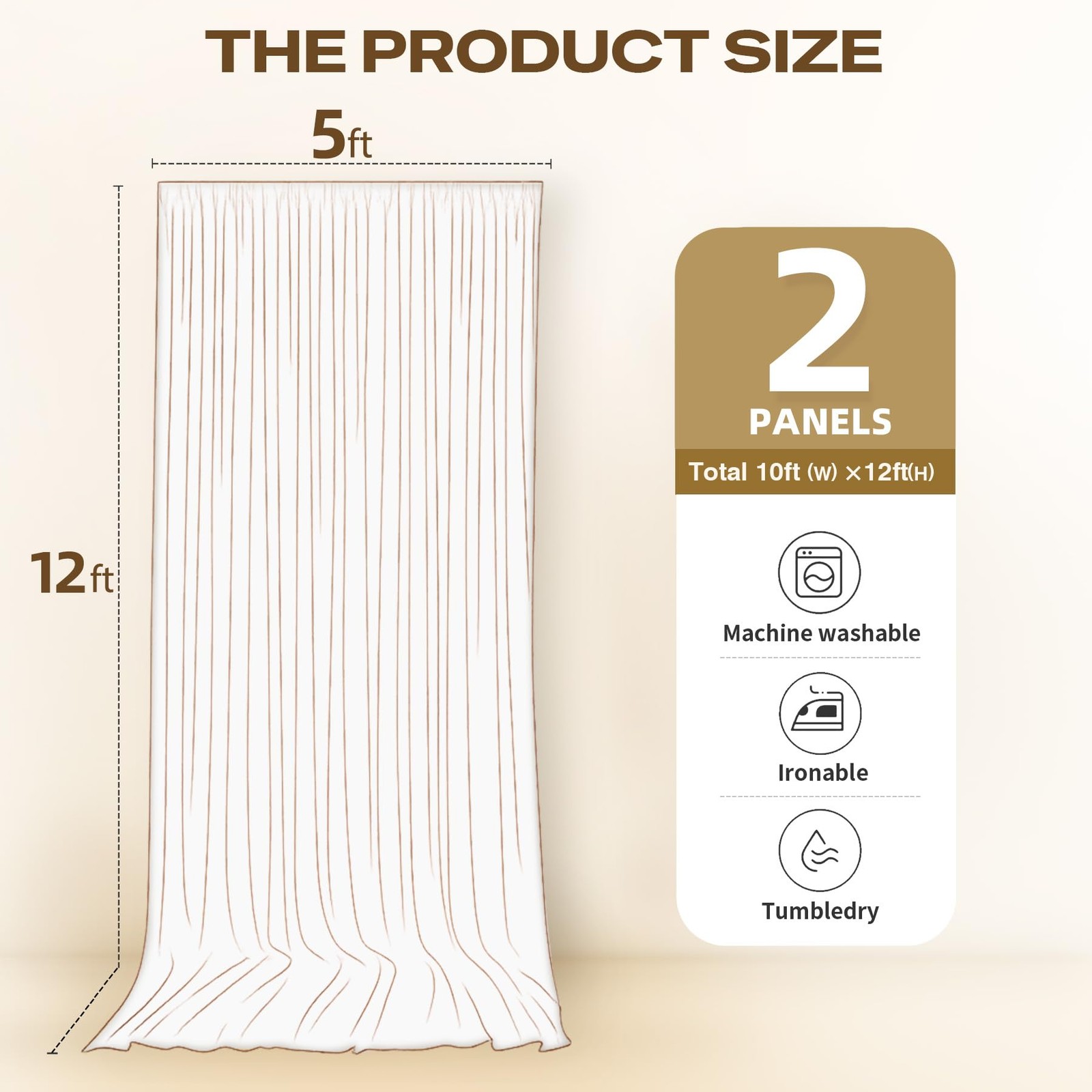 2 PCS 10×12 FT Brown Backdrop Curtains Wrinkle Free Polyester Photography Drapes