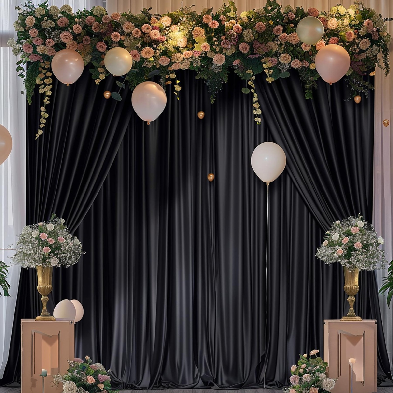 8x10FT Black Backdrop Curtains Wrinkle Free Polyester Photography 2 Panels