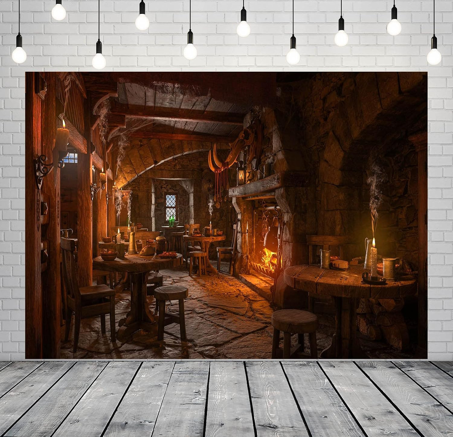 7X5Ft Fabric Medieval Tavern Backdrop for Photography Wooden Interior