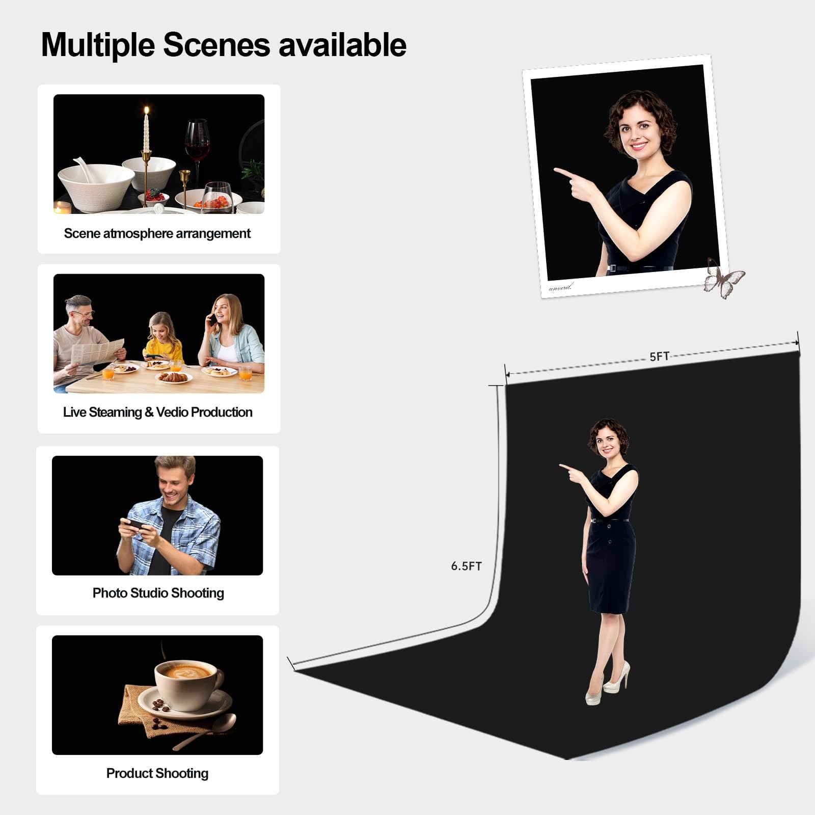 5×6.5 FT Black Velvet Backdrop for Photography, Pure 5×6.5FT,