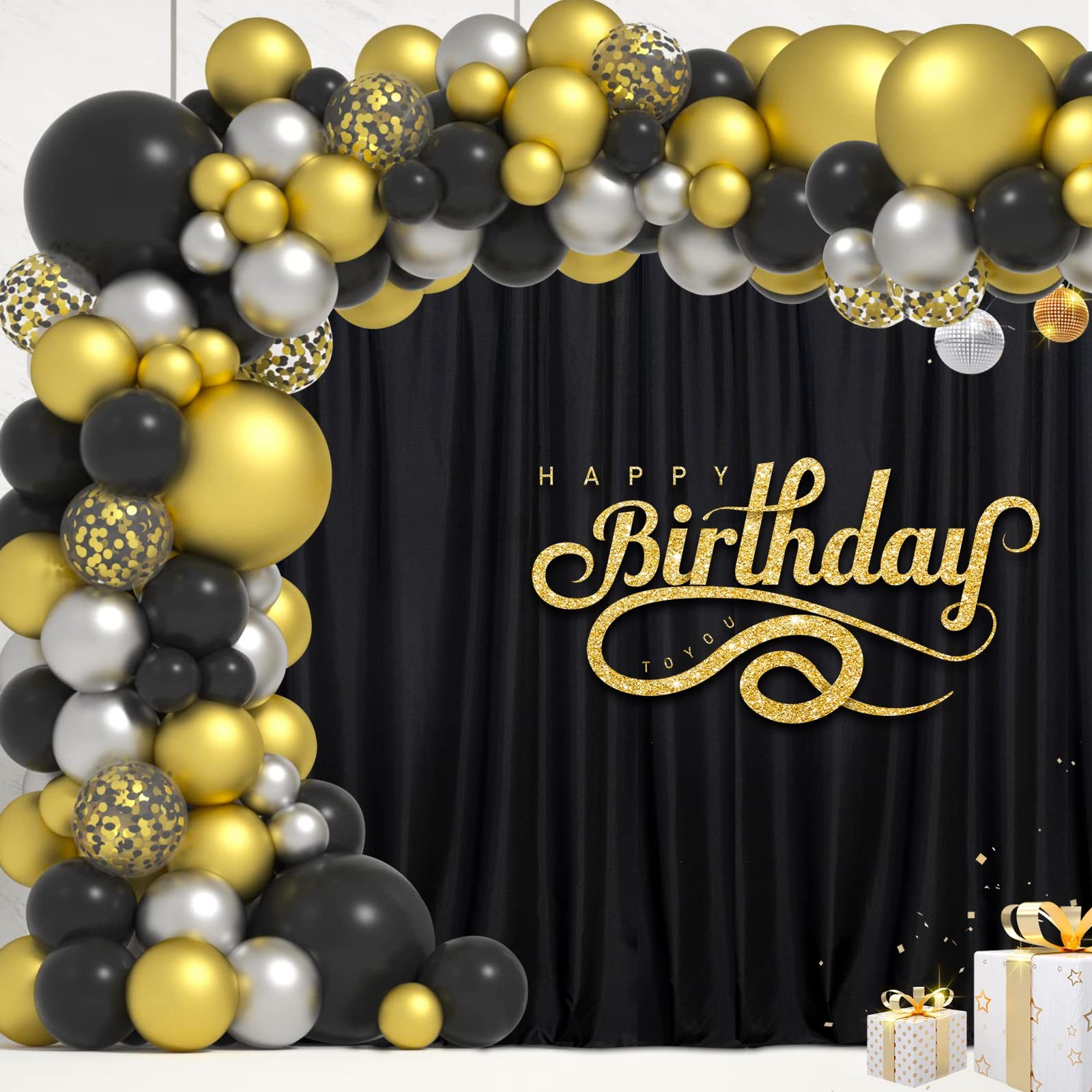 Black Backdrop Curtain for Party, Background Drapes Panels with Rod Pocket, W…