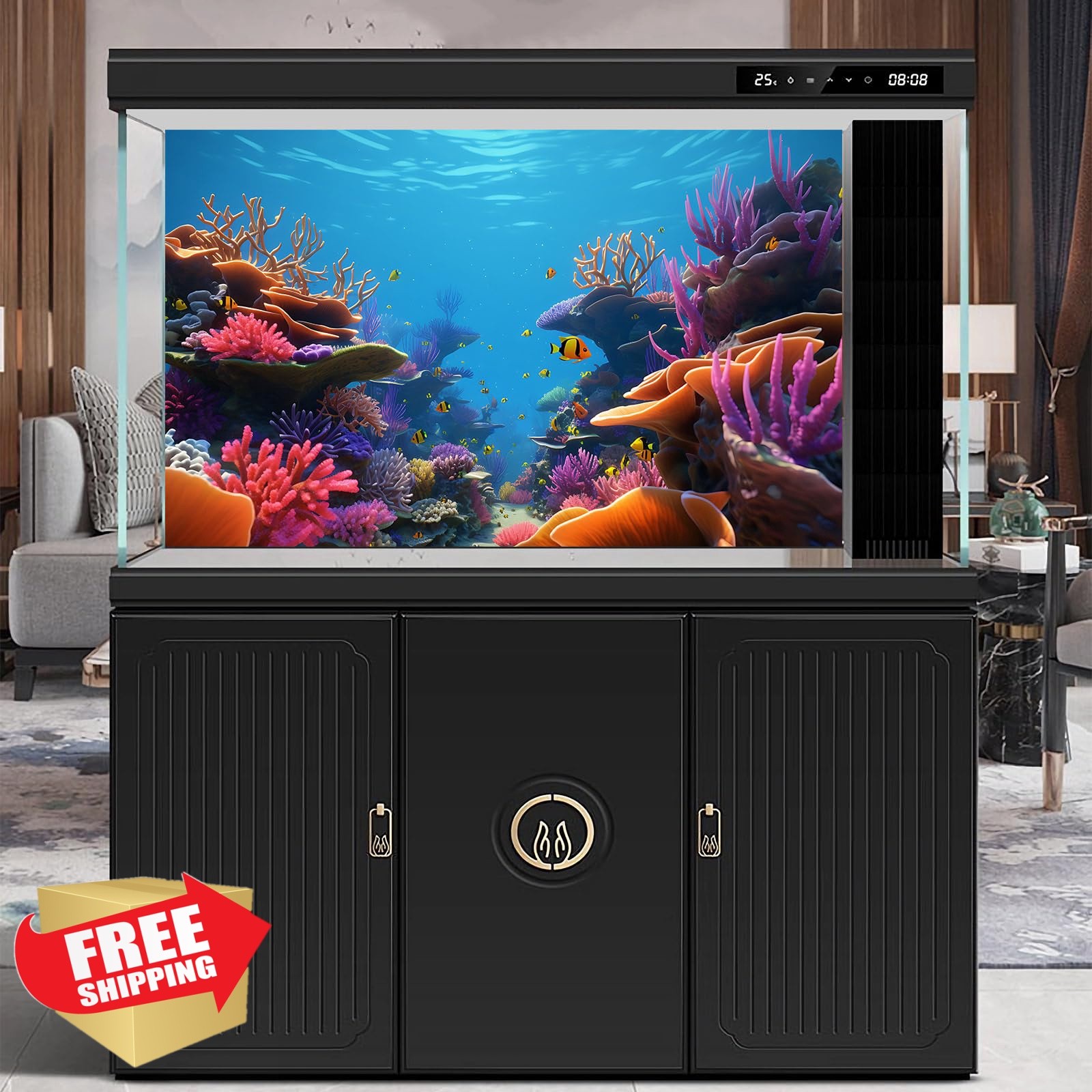 CaterRina Coral Orange Aquarium Backdrop 48x18in