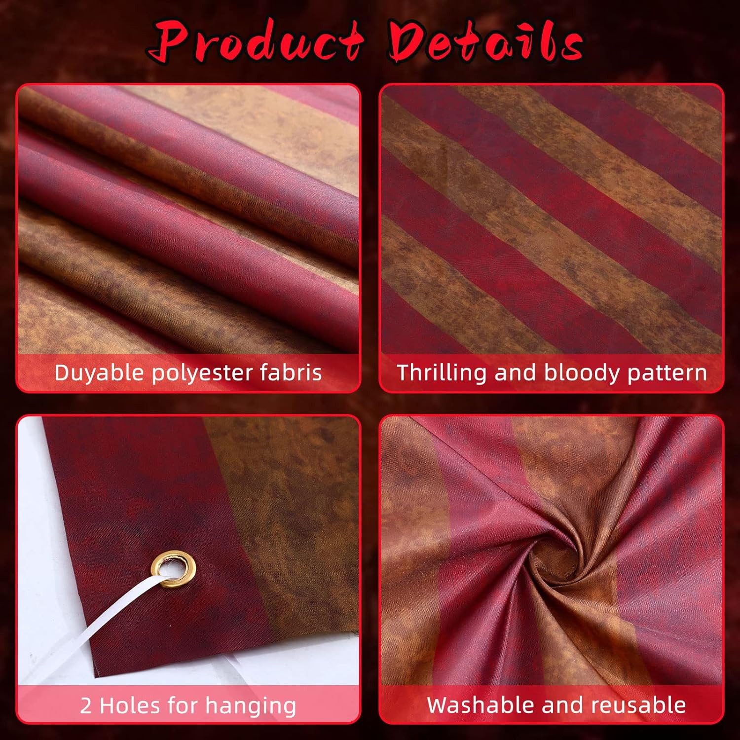 2 Pieces Halloween Creepy Carnival Backdrop for Horrible Bloody Circus Tent Evil