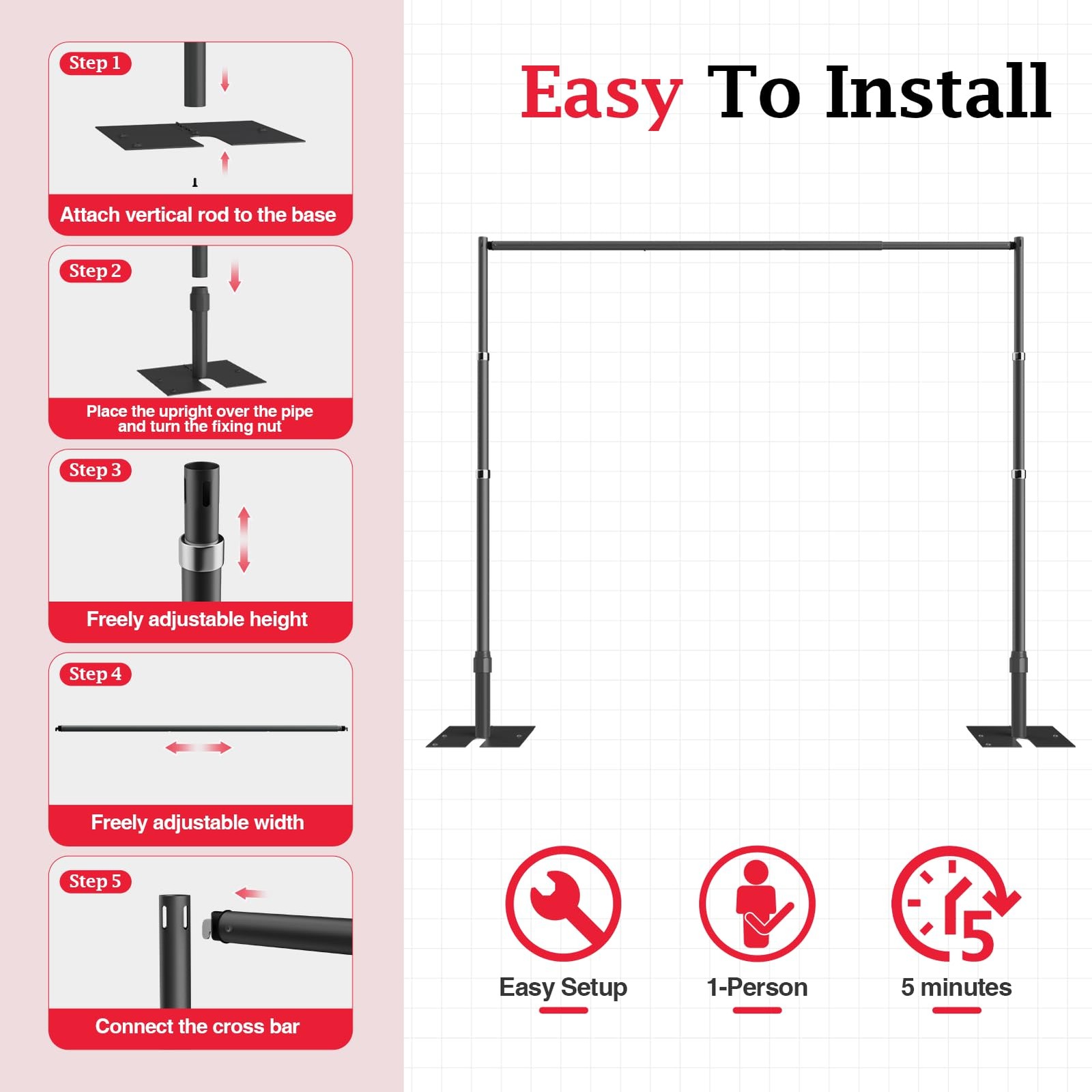 Pipe and Drape Backdrop Stand Kit, 10ftx10ft Heavy Duty Adjustable Photo Back…