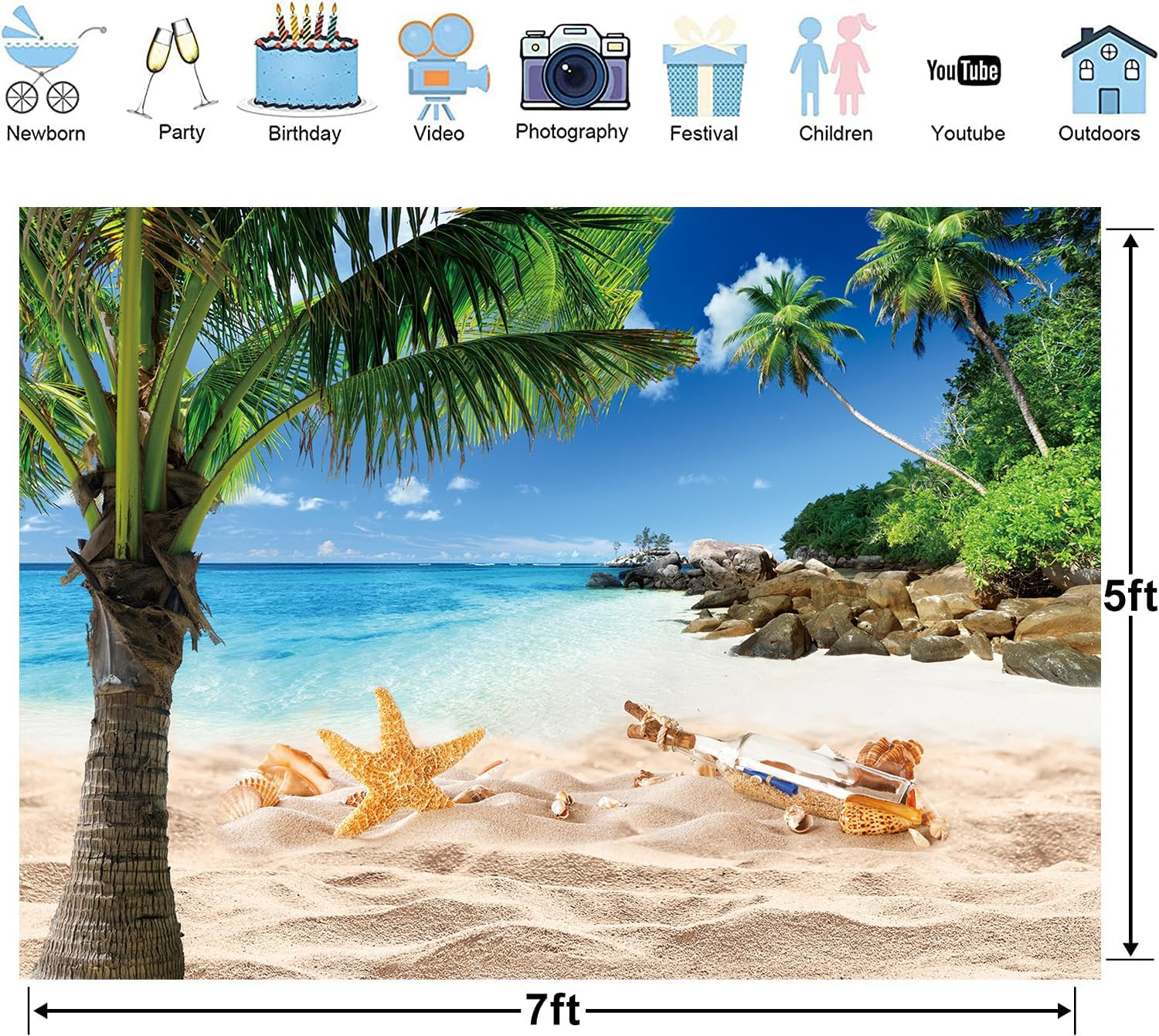 Summer Beach Ocean Backdrop Summer Outdoor Blue Sky Palm Tree Photography Backgr