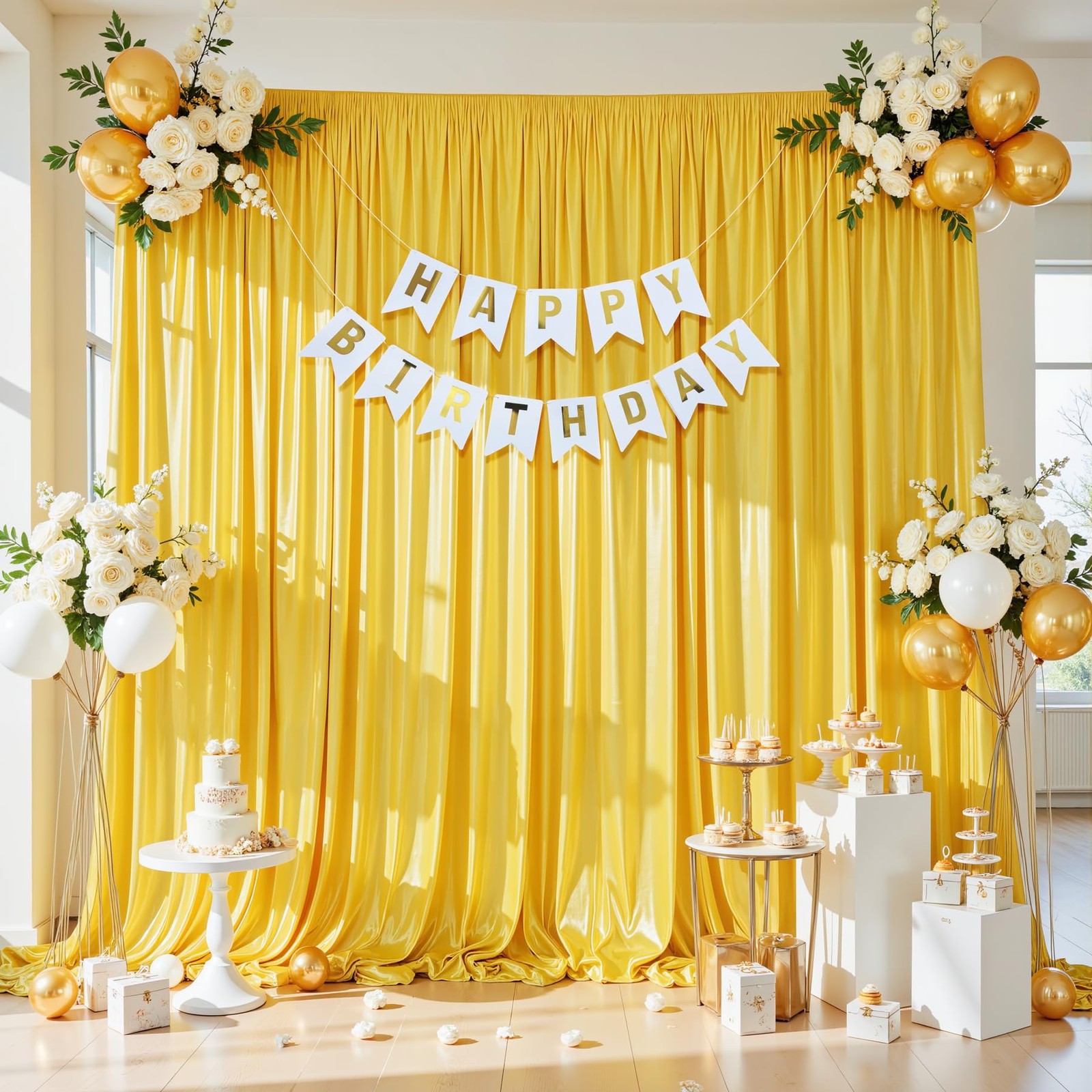 40x10ft Yellow Gold Glitter Backdrop Curtain W5 x H10′(8 Panels),