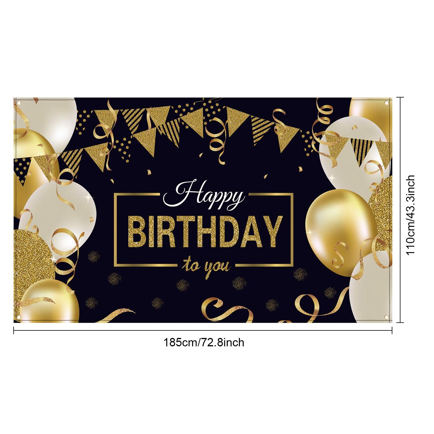 Happy Birthday Backdrop Banner Extra Large Black and Gold Sign Poster for Men Wo