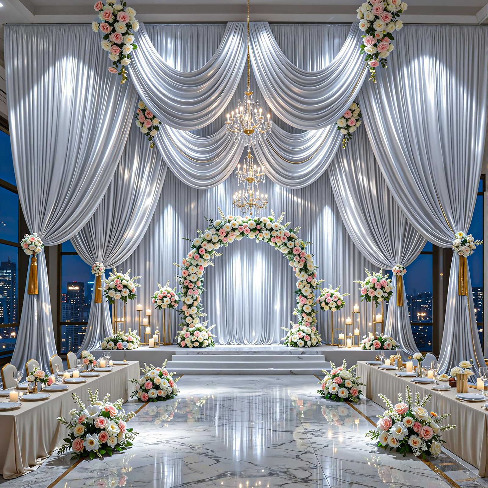 40x10ft Silver Glitter Backdrop Curtain for W5 x H10′(8 Panels),
