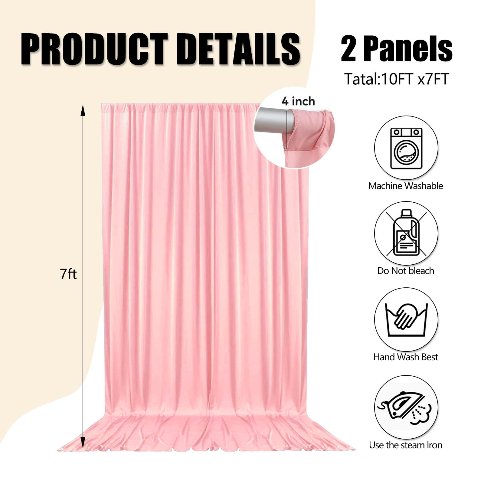 10ft x 7ft Rose Pink Backdrop Curtains for Parties Fabric Satin Background Cu…