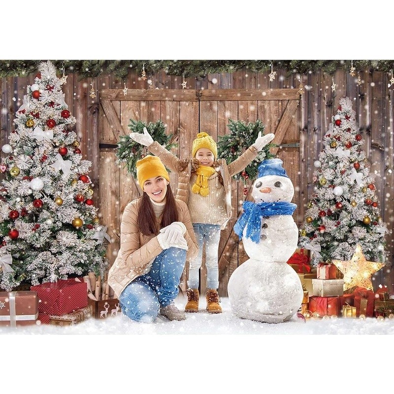 10x8FT Polyester Fabric Winter Rustic Barn Wood Door Photography Backdrop