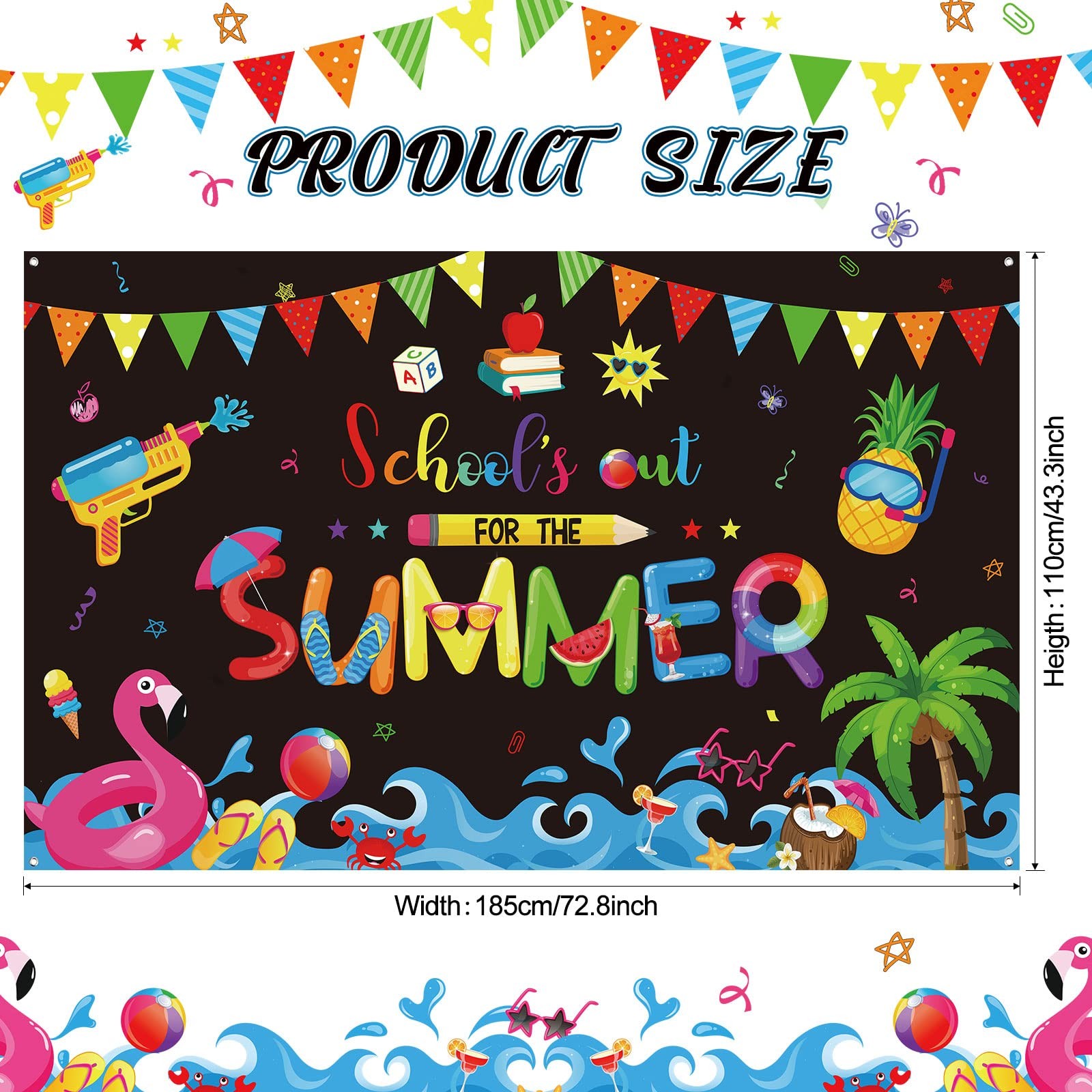 Schools Out For Summer Backdrop Pool Beach Party Graduation 72.8×43.3 Inch