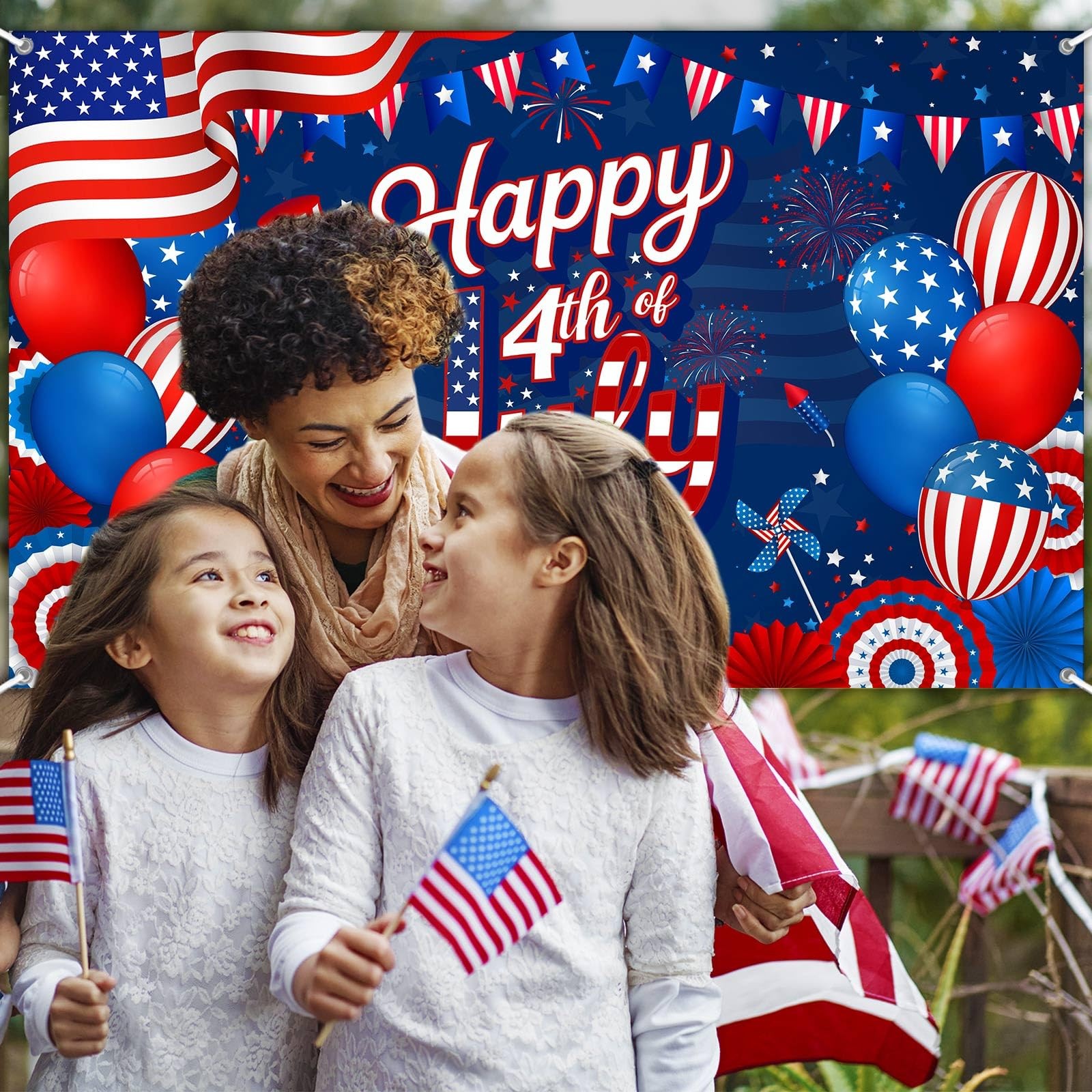 4th of July Backdrop Banner Independence Day Decorations Background for Photogra