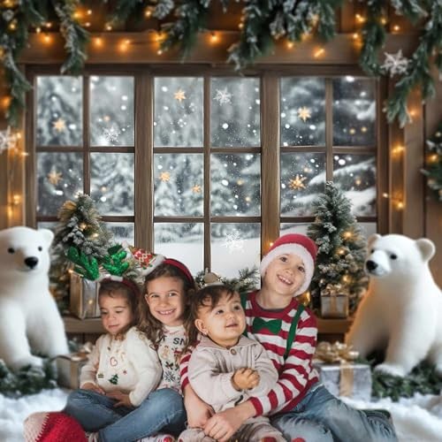 Snowy Xmas Backdrop Window – Snowy Pine Trees – Forest View – 7x5ft Bear