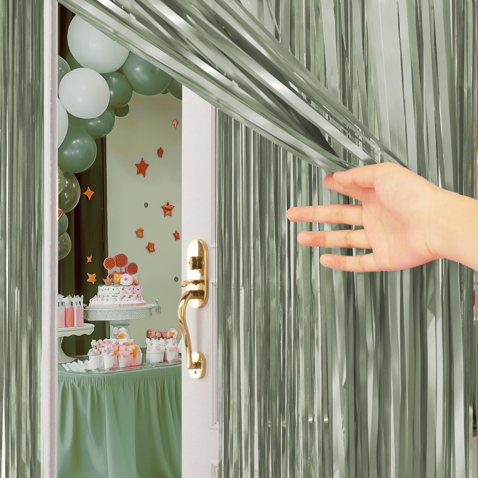 Lime Green Fringe Backdrop 3.2×8.2ft Metallic Foil Tinsel Door Streamers 2 PCS
