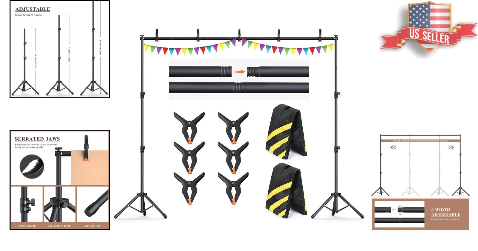 10×7.5Ft Adjustable Heavy-Duty Backdrop Stand Kit with Clamps for Photographers